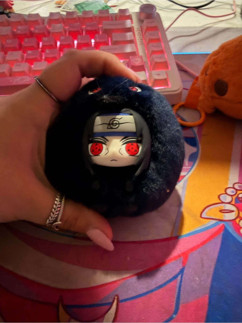 Black Plush Anime Character Earbud Holder - Unbranded